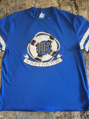 Juicy Couture Royal Blue Logo Tee with White Accents Size L